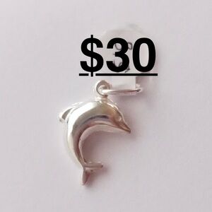 Sterling Silver Dolphin Charm Pendant - Silver